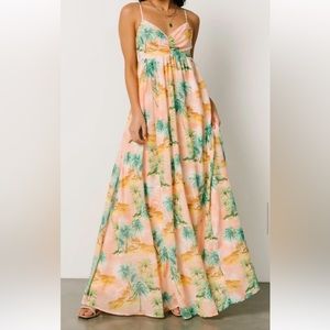 NWOT Baltic Born Flying Tomato Sleeveless Maxi Pink Dress - Medium Palm Trees